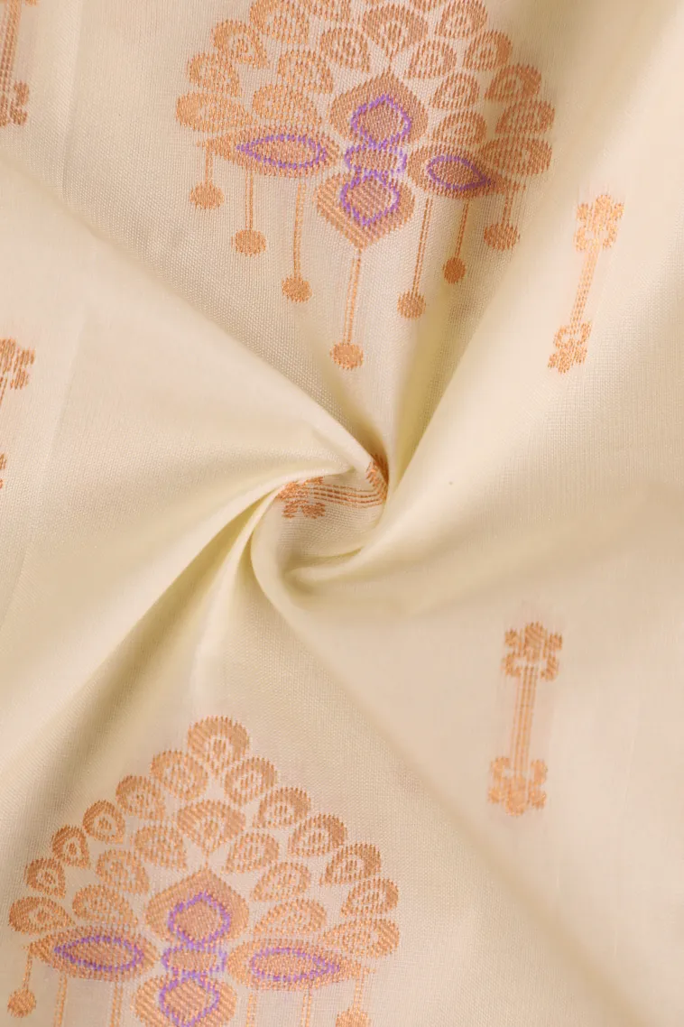 Sandollar Yellow Visiri Madippu Silk Sarees with Copper Zari Straipes And Puttas view 4