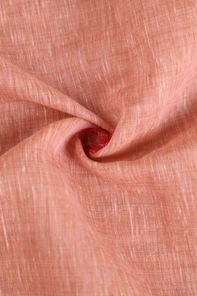 Salmon Pink Linen Saree with Gold Zari Flower Mottif view 4
