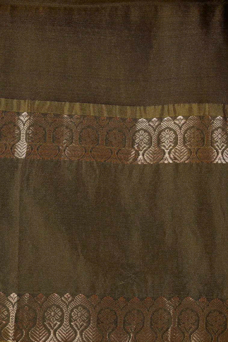 Bottle Green Soft Silk Saree with Gold Zari Straipes And Puttas view 3