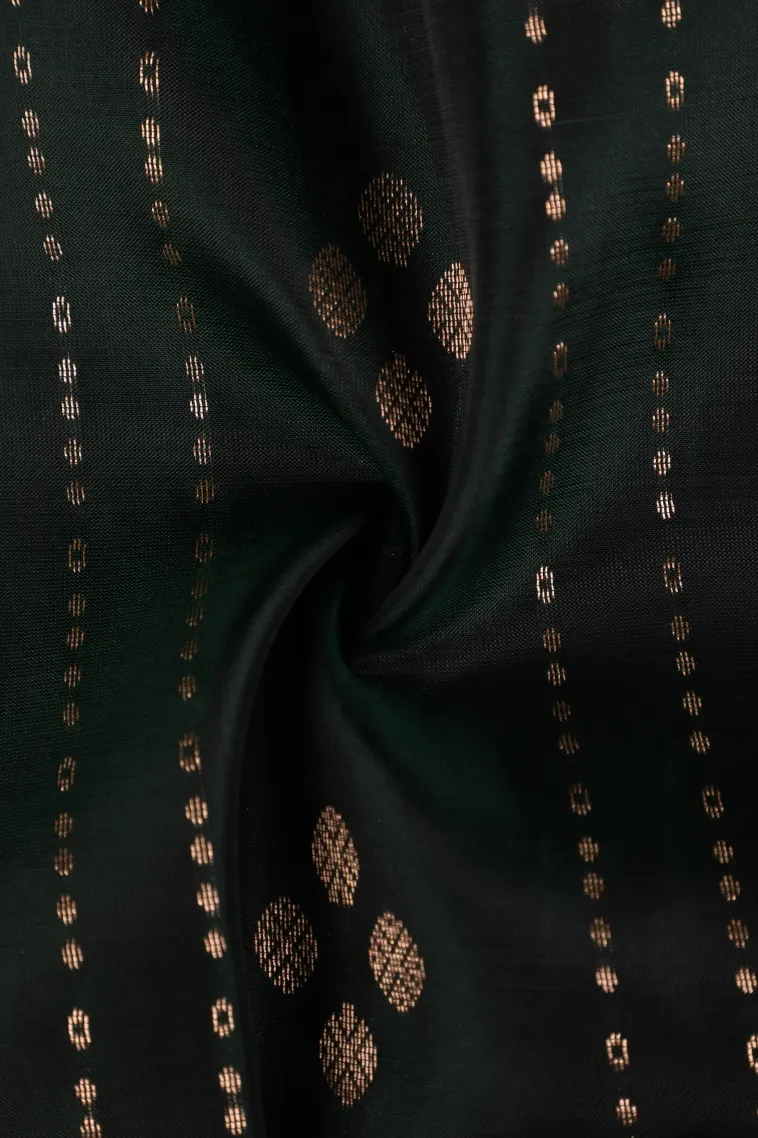 Bottle Green Soft Silk Saree with Gold Zari Straipes And Puttas view 4