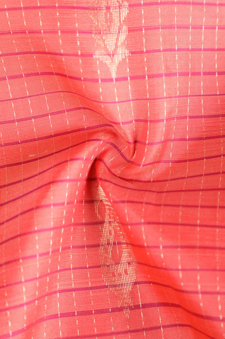 Salmon Pink Soft Silk Saree with Gold Zari Checks And Puttas view 4