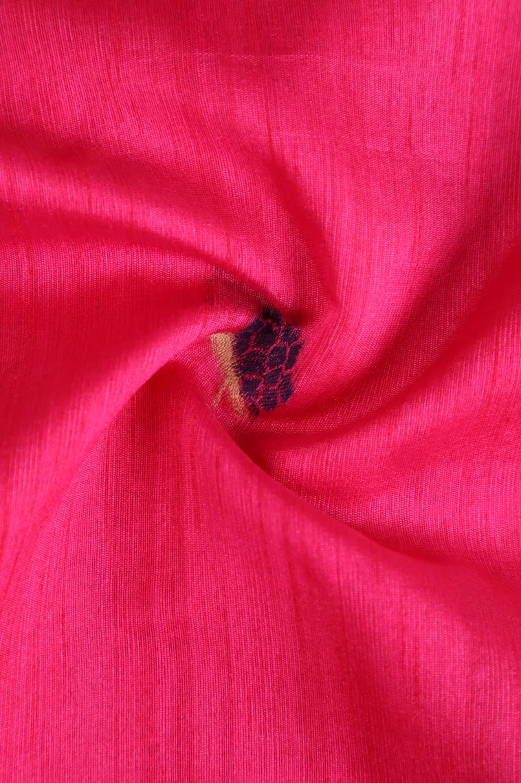 Hot Pink Semi Tussar Silk with Gold And Silver Zari Flower Mottif view 4