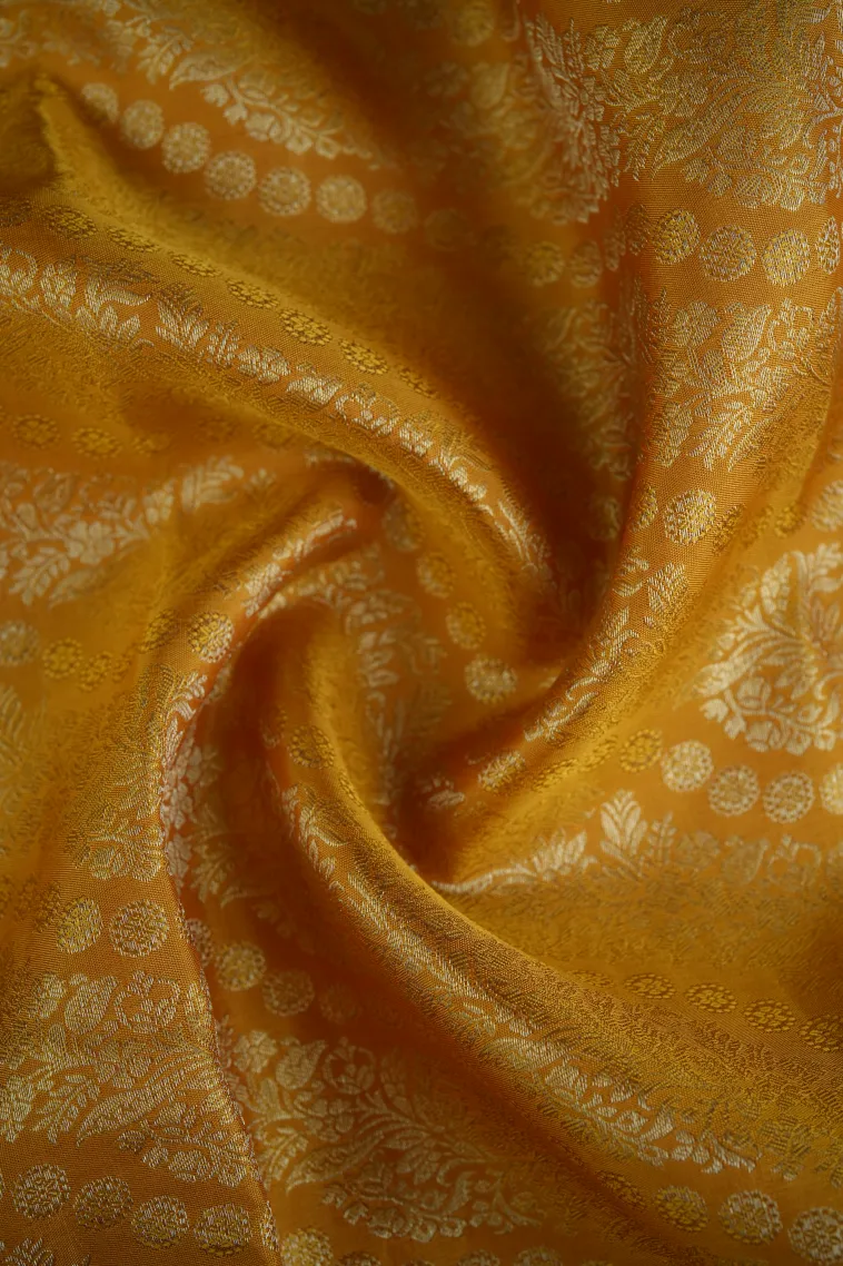 Gold Kanchipuram Silk Sarees with Gold Zari Cross Stripes view 4