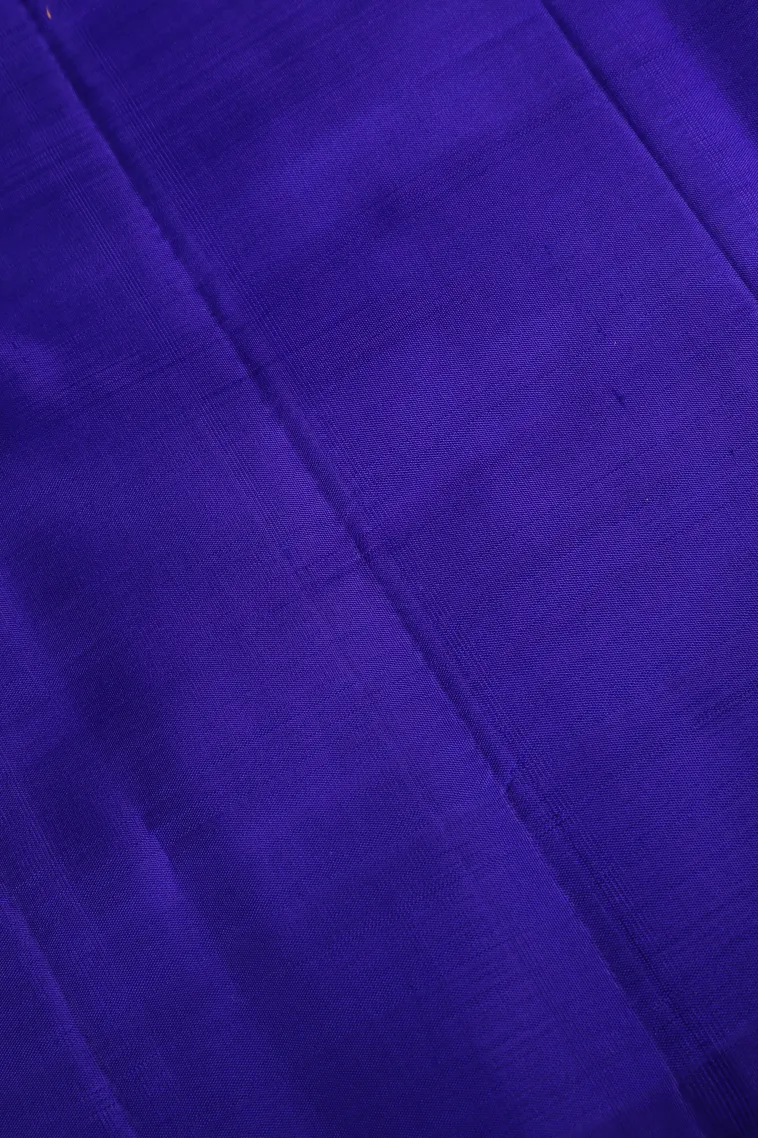 Lapis Blue Kanchipuram Silk Sarees with Gold Zari Peacock And Rudhractam view 3