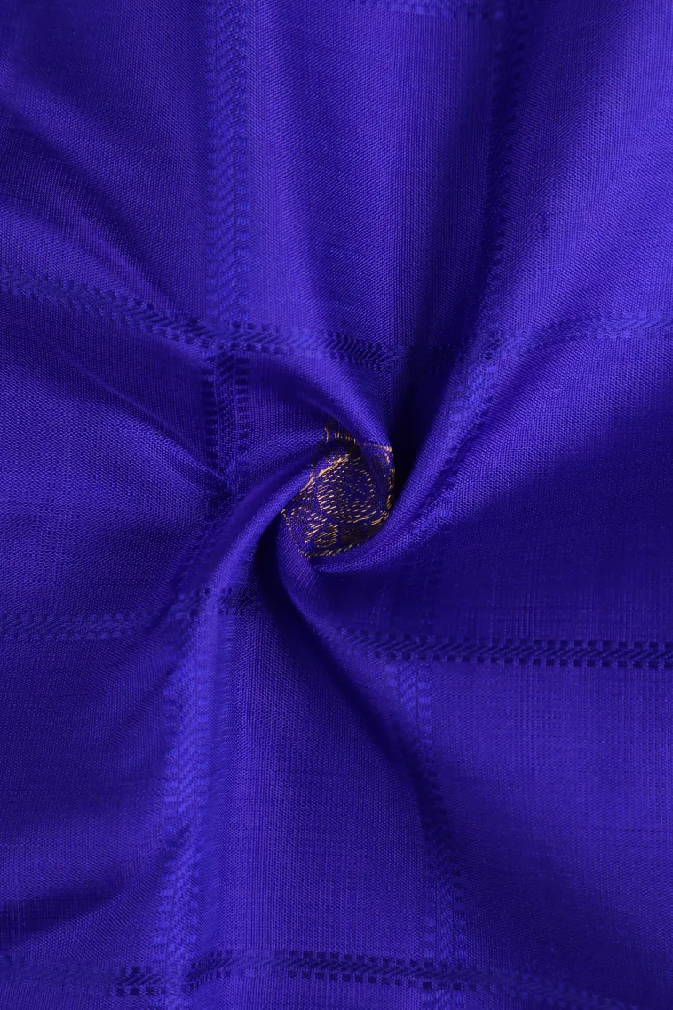 Lapis Blue Kanchipuram Silk Sarees with Gold Zari Peacock And Rudhractam view 4