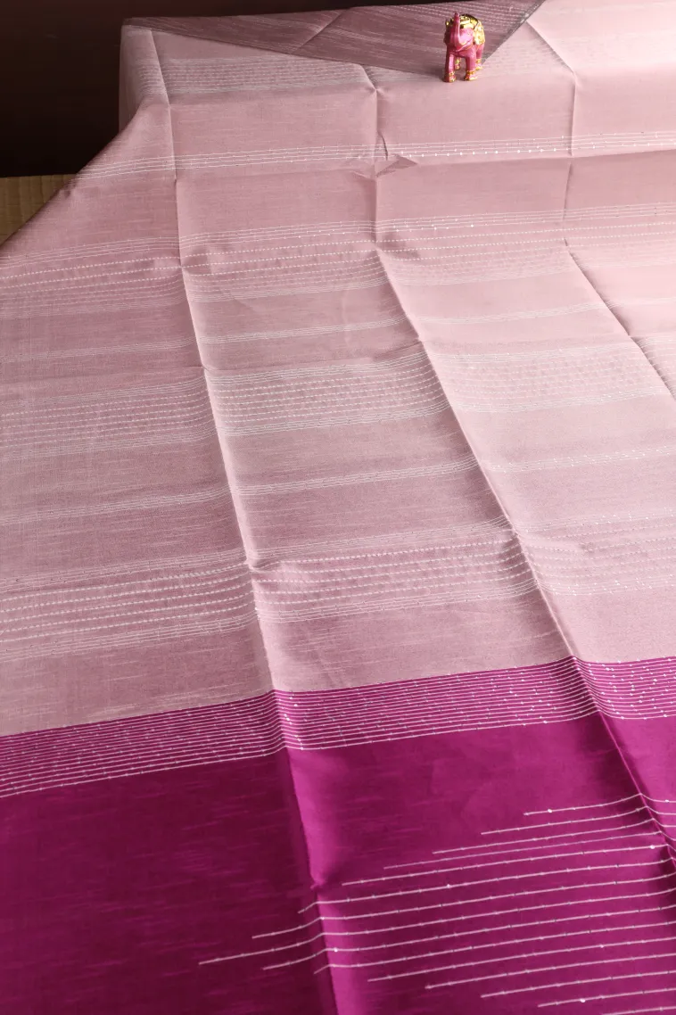 Crepe Pink Jute Sarees with Thread Zari Stripes view 2