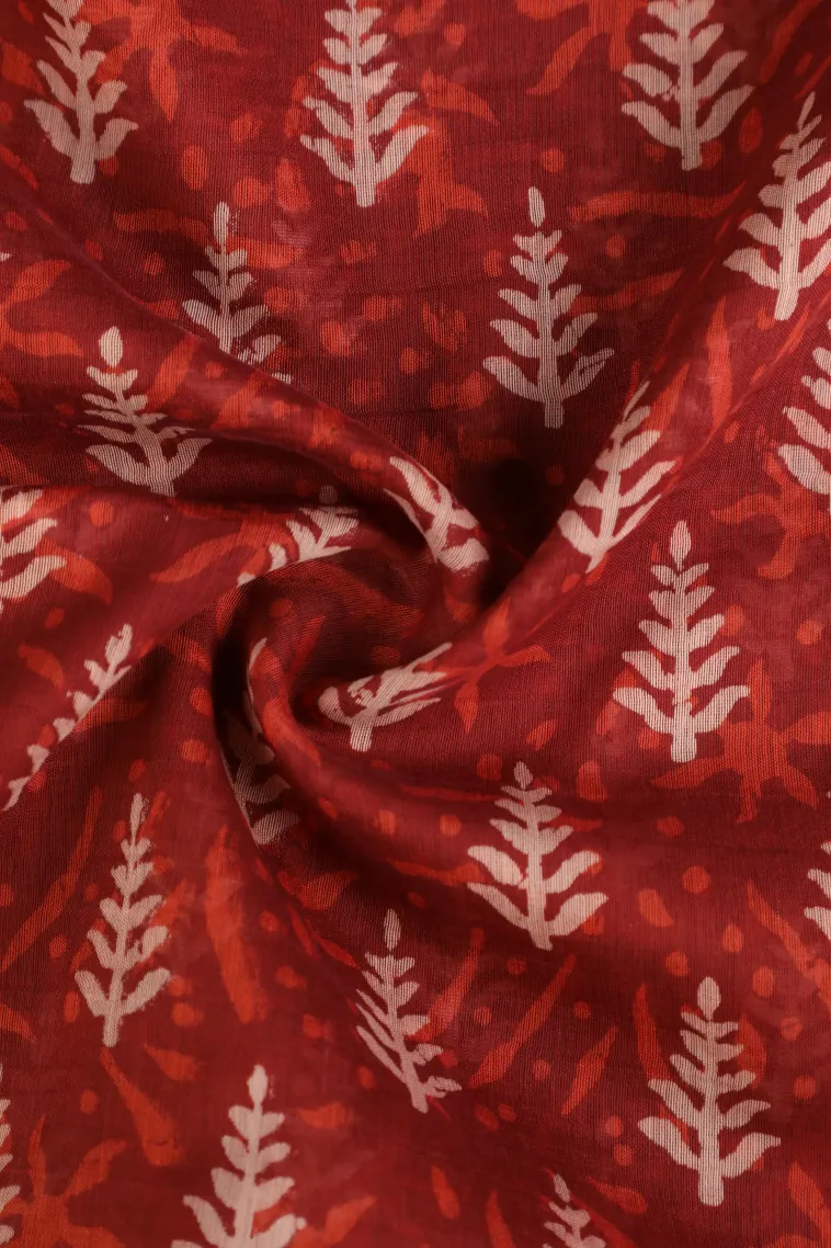 Apple Red Chanderi Cotton Sarees with Gold Zari Tree Mottif view 4