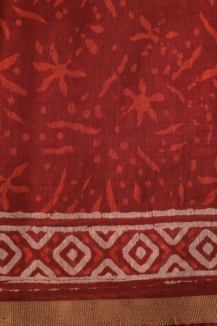 Apple Red Chanderi Cotton Sarees with Gold Zari Tree Mottif view 3