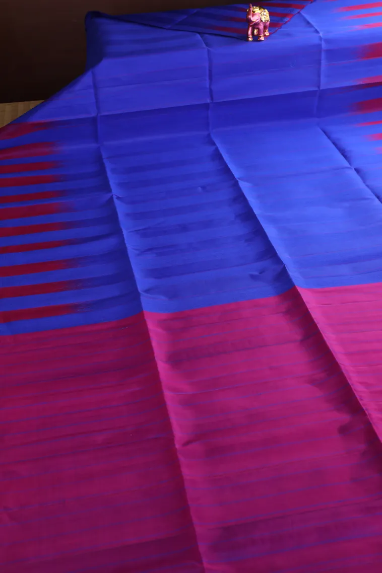 Cobalt Blue Soft Silk Saree Without Zari With Stripes view 2