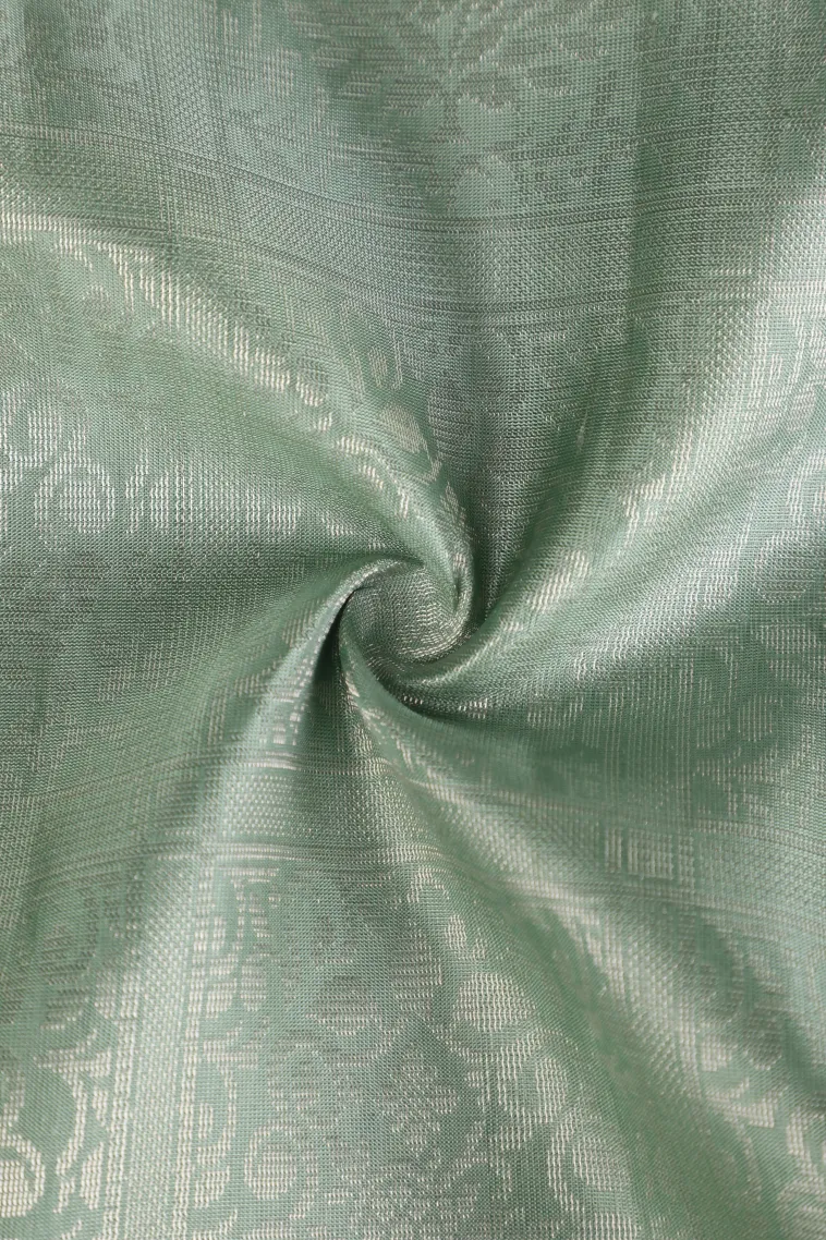 Pistachio Green Soft Silk Saree with Silver Zari Floral Patterns view 4