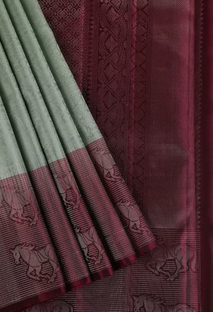 Pistachio Green Soft Silk Saree with Silver Zari Floral Patterns