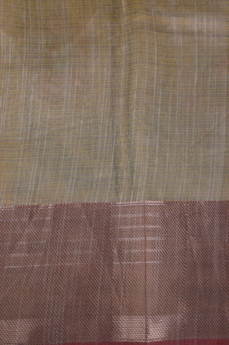 Sandollar Yellow Linen Saree with Gold Zari Floral Patterns view 3