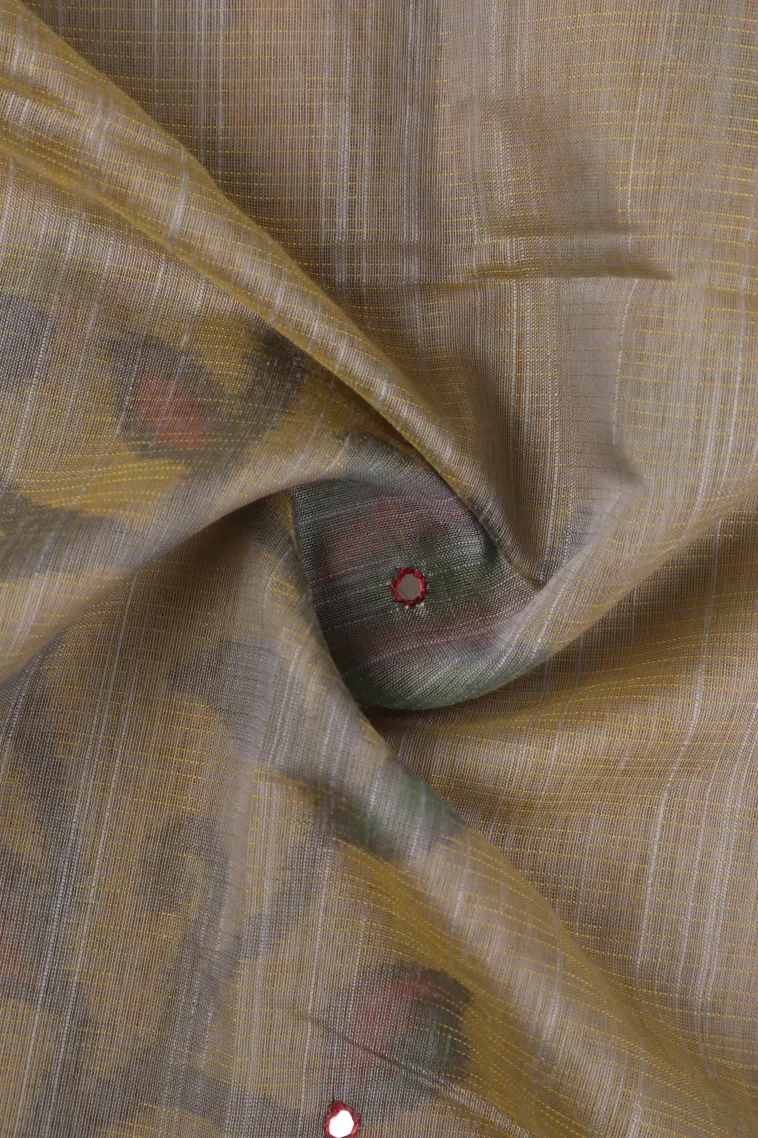 Sandollar Yellow Linen Saree with Gold Zari Floral Patterns view 4
