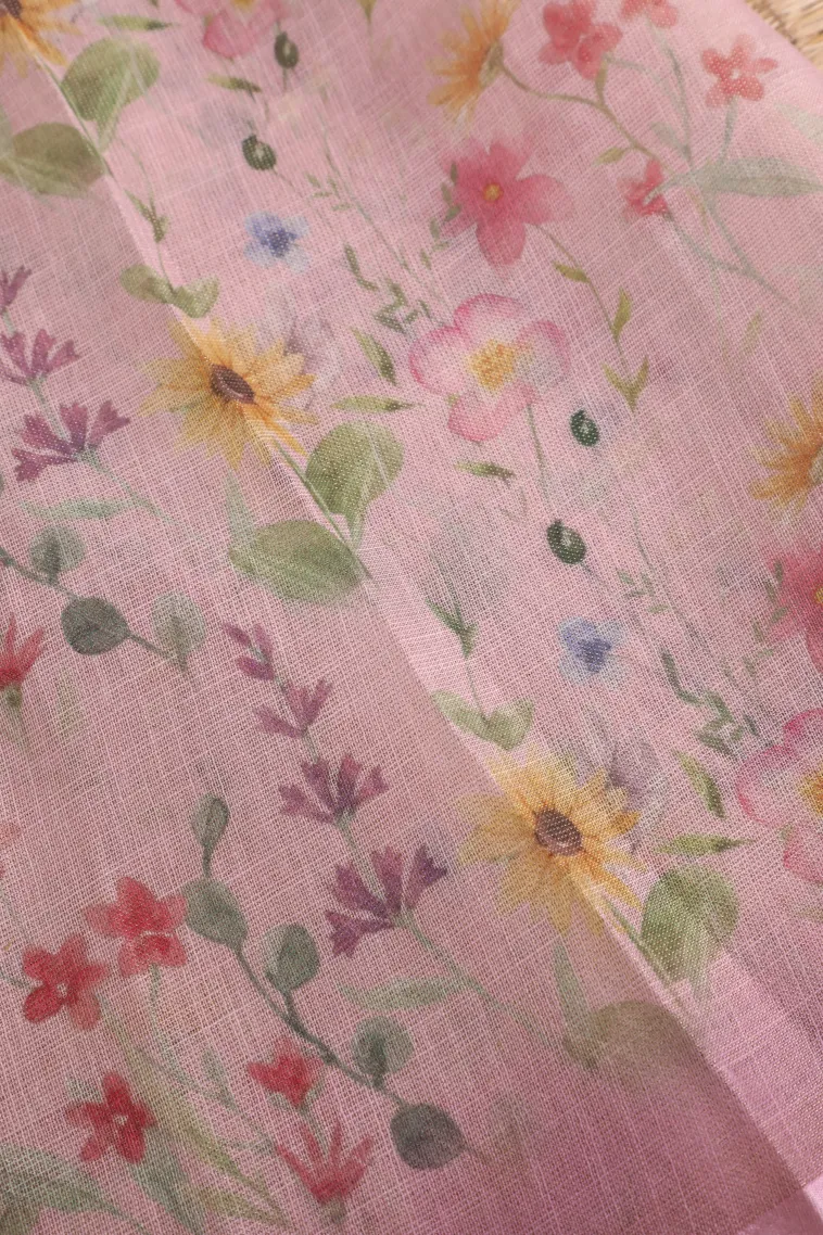Crepe Pink Tissue Silk Sarees with Thread Zari Floral Patterns view 3