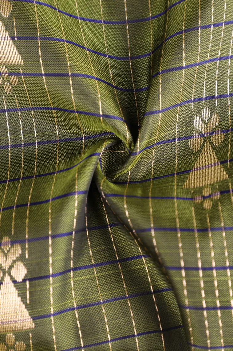 Moccon Green Soft Silk Saree with Gold Zari Checks And Puttas view 4