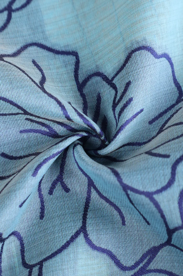 Arctic Blue Linen Saree Without Zari With Floral Patterns view 4