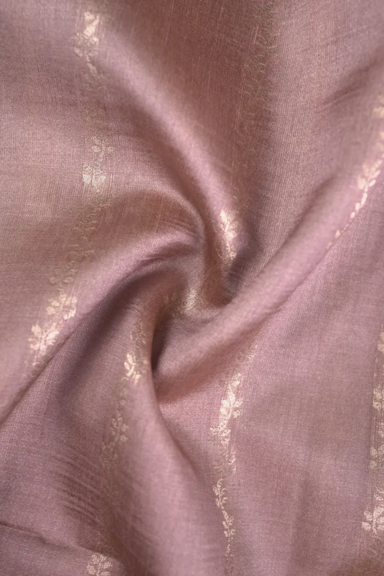 Lemonade Pink Semi Tussar Silk with Bronze Zari Stripes view 4