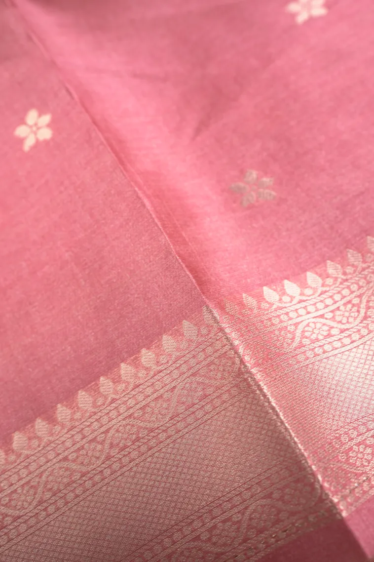 Lemonade Pink Semi Tussar Silk with Bronze Zari Stripes view 3