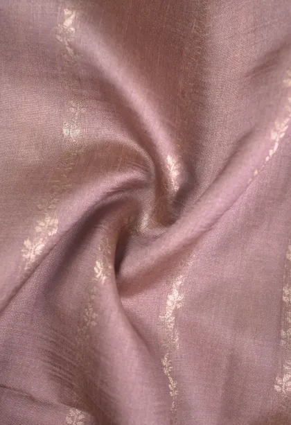 Lemonade Pink Semi Tussar Silk with Bronze Zari Stripes