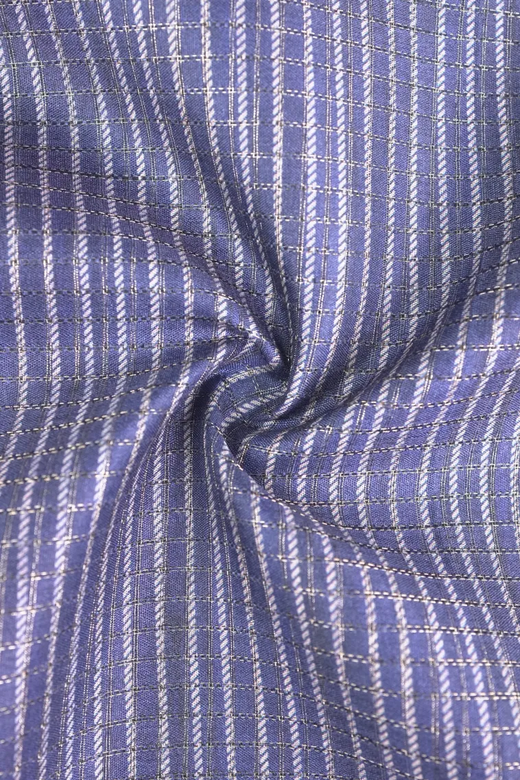 Indigo Blue Tussar Saree with Antic Zari Small Checks Pattern view 4