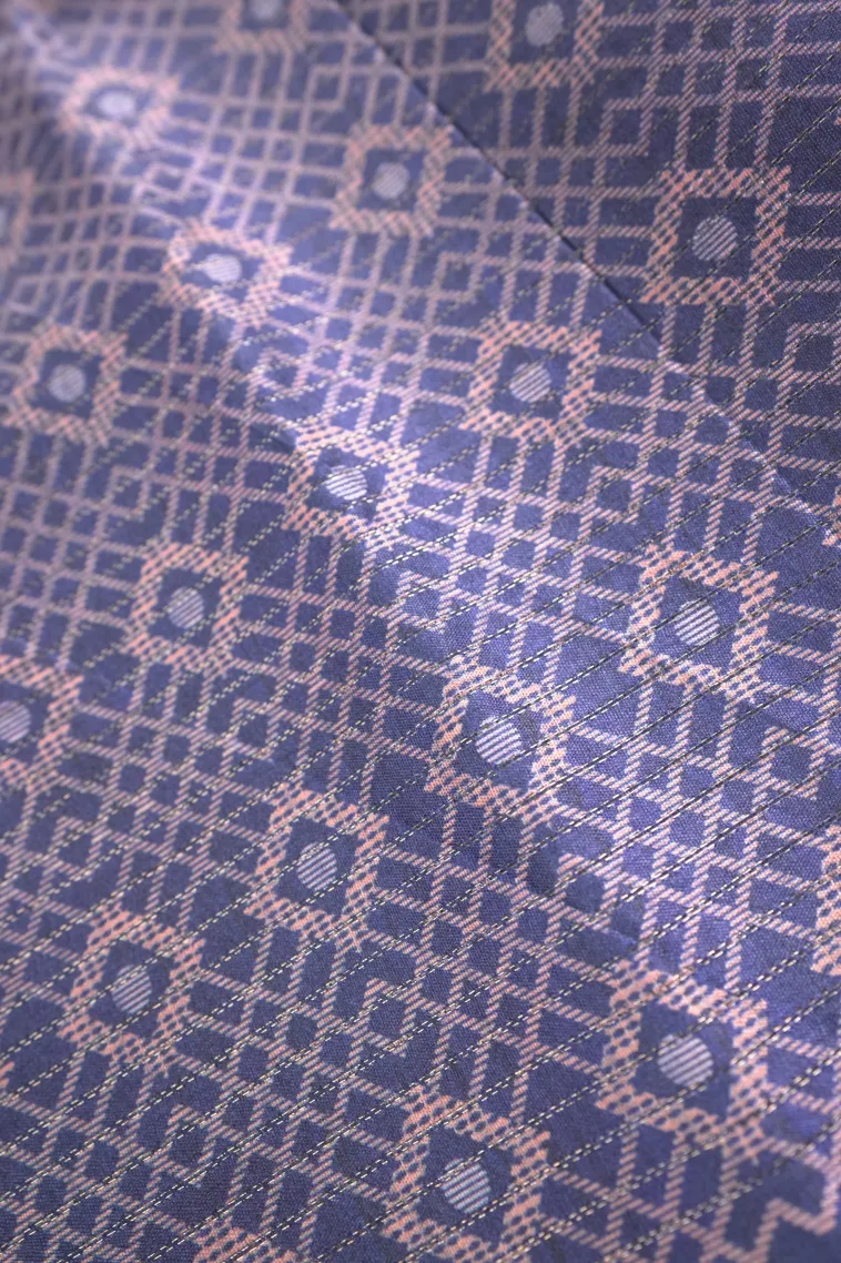 Indigo Blue Tussar Saree with Antic Zari Small Checks Pattern view 3
