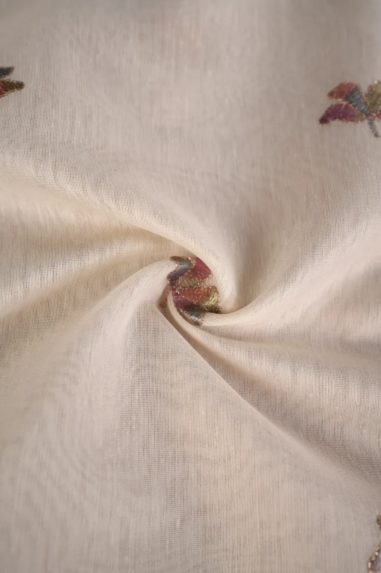 Alabaster White Tissue Silk Sarees with Gold Zari Flower Mottif view 4