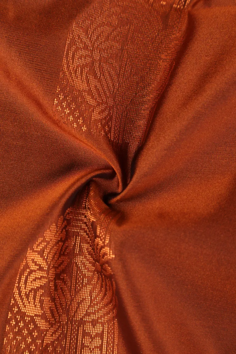 Cider Orange Soft Silk Saree with Copper Zari Flower Mottif view 4
