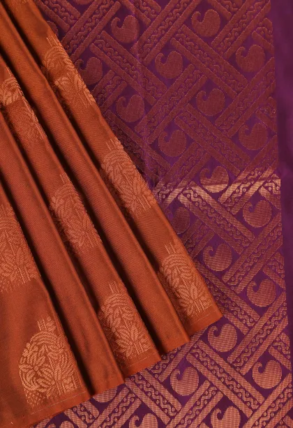 Cider Orange Soft Silk Saree with Copper Zari Flower Mottif
