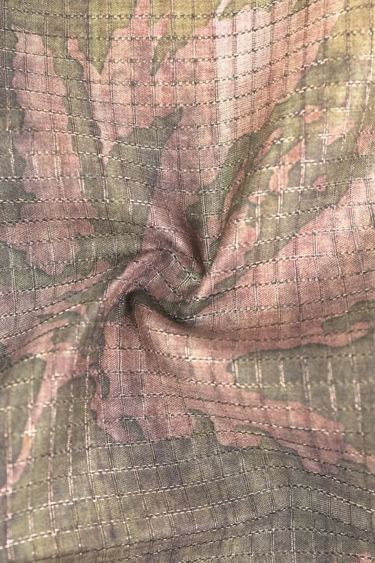 Olive Green Tussar Saree with Antic Zari Small Checks Pattern view 4