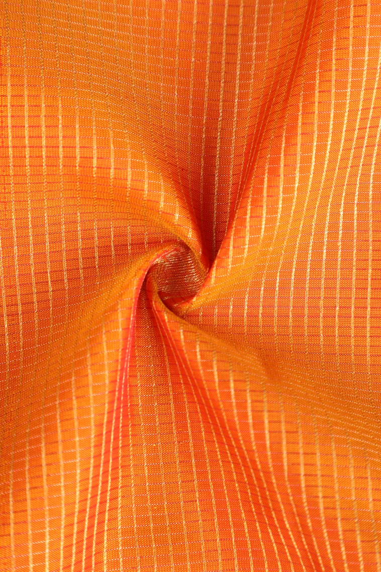 Carrot Orange Soft Silk Saree with Gold Zari Checks And Puttas view 4