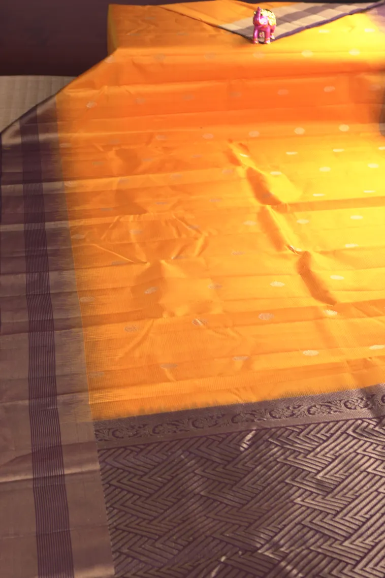 Lemon Yellow Soft Silk Saree with Gold Zari Buttis (small Dots Or Motifs) view 2