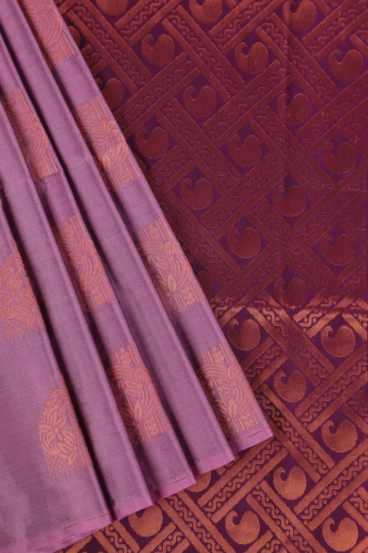 Periwinkle Purple Soft Silk Saree with Copper Zari Flower Mottif view 1