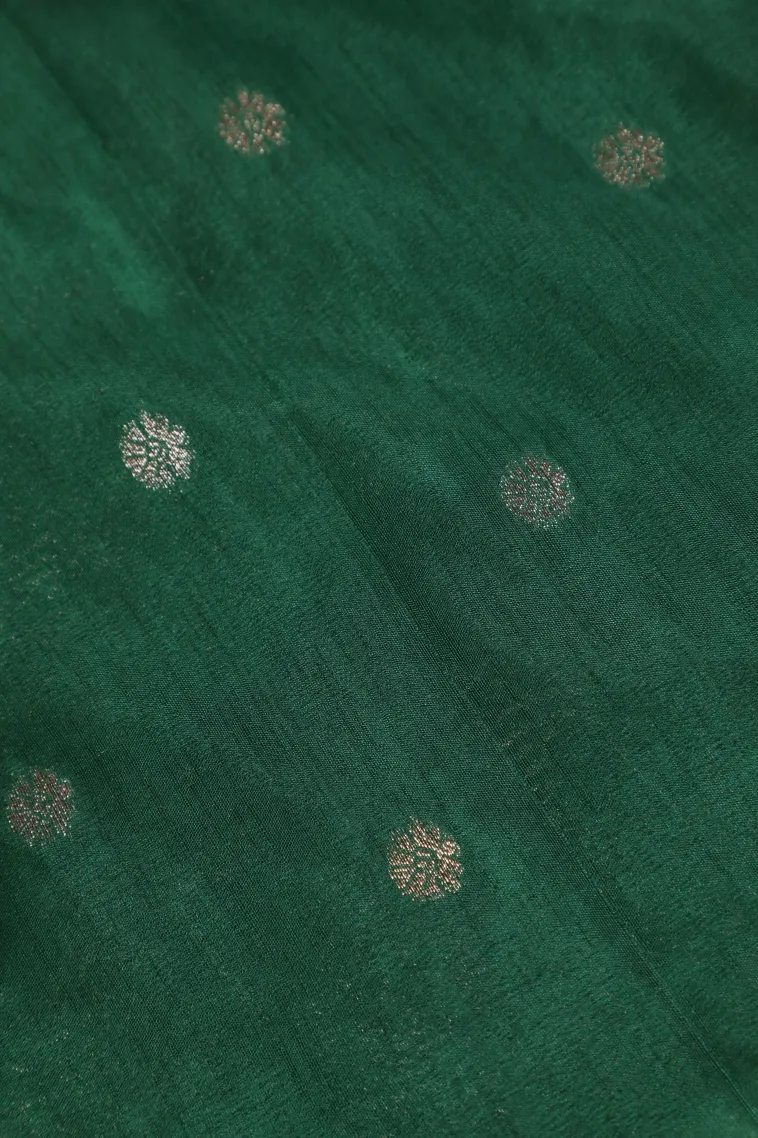 Bottle Green Banaras Sarees with Gold And Silver Zari Flower Mottif view 3