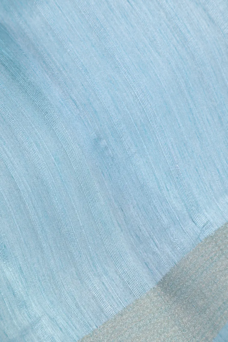 Sky Blue Raw Silk Sarees with Thread Zari Flower Mottif view 3