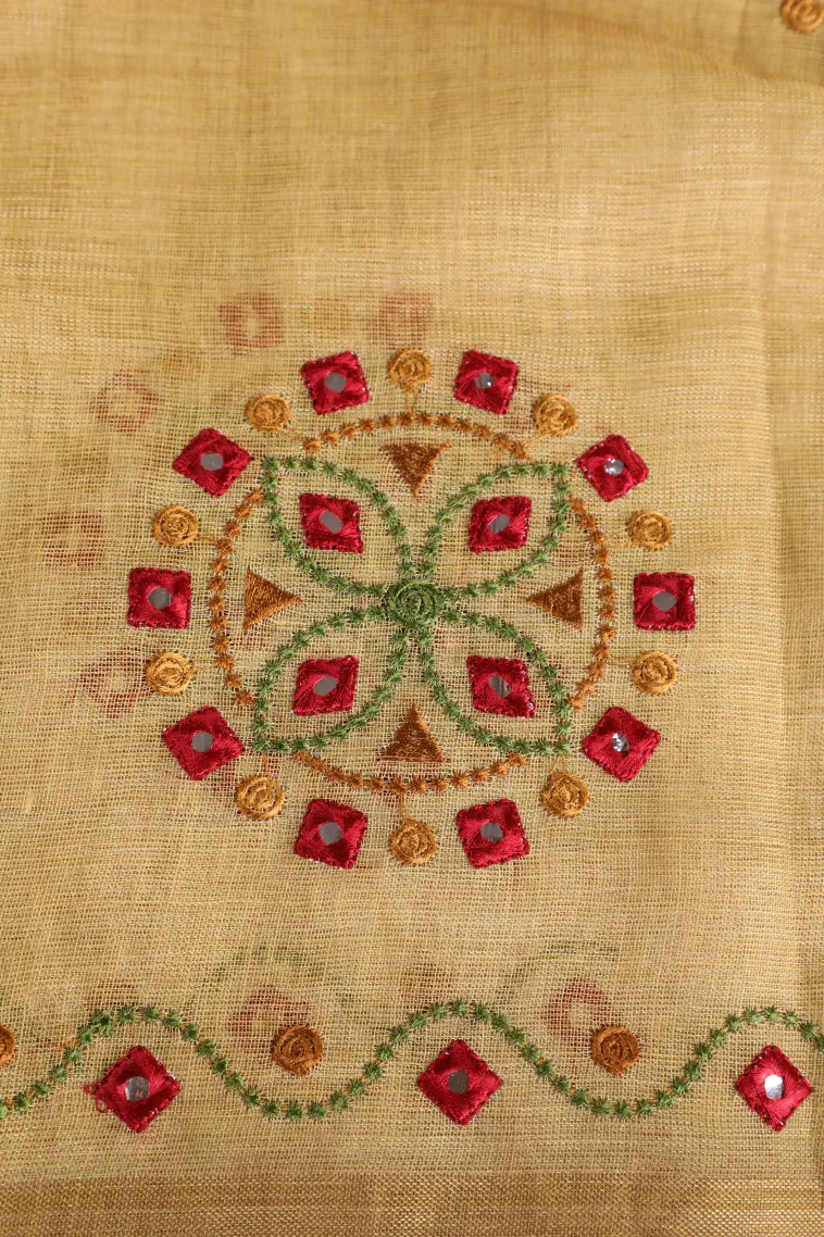 Sandollar Yellow Tissue Silk Sarees with Gold Zari Geometric Shapes view 3