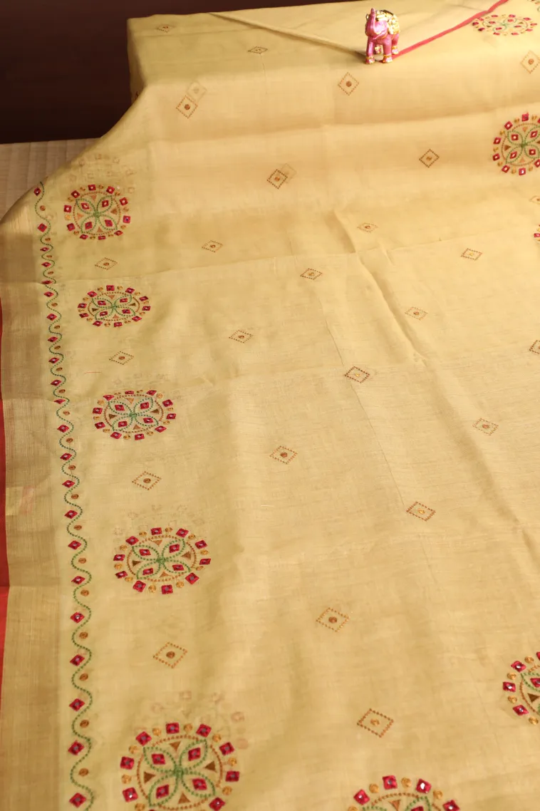 Sandollar Yellow Tissue Silk Sarees with Gold Zari Geometric Shapes view 2
