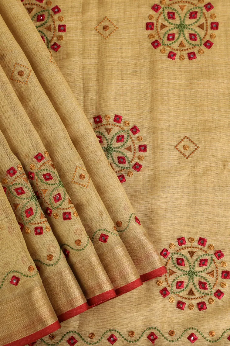 Sandollar Yellow Tissue Silk Sarees with Gold Zari Geometric Shapes view 1