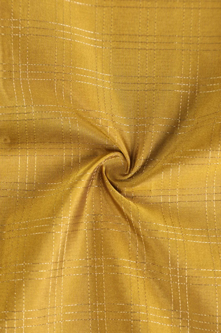 Lemon Yellow Arani Silk Sarees with Gold Zari Checks view 4