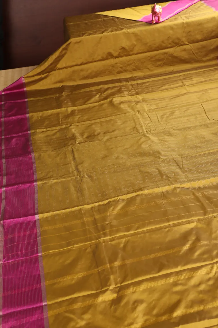 Lemon Yellow Arani Silk Sarees with Gold Zari Checks view 2