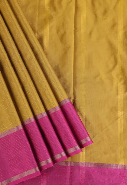 Lemon Yellow Arani Silk Sarees with Gold Zari Checks