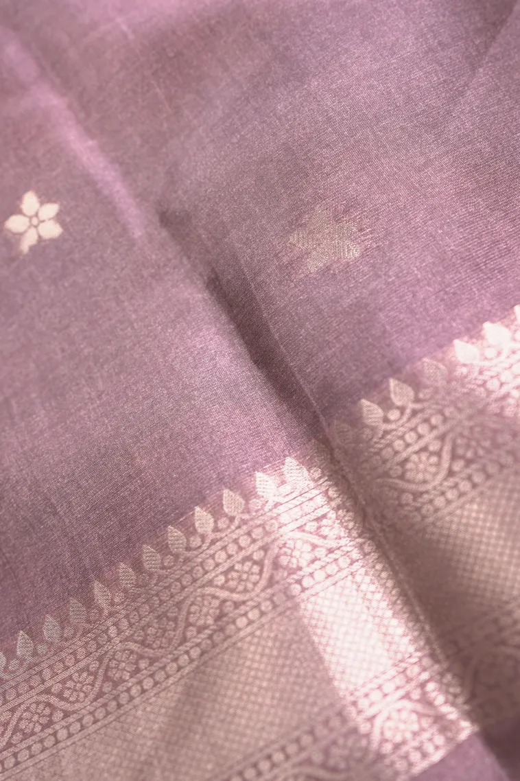 Peach Pink Semi Tussar Silk with Bronze Zari Stripes view 3