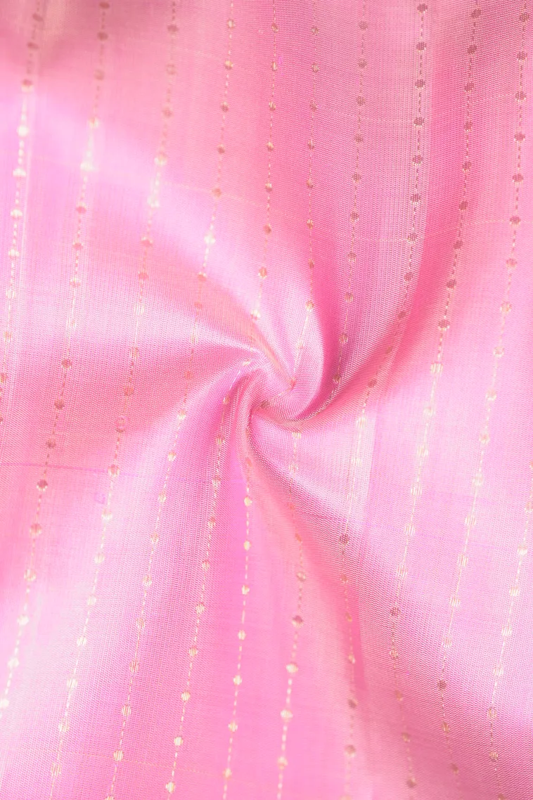Blush Pink Kanchipuram Silk Sarees with Gold And Silver Zari Stripes view 4