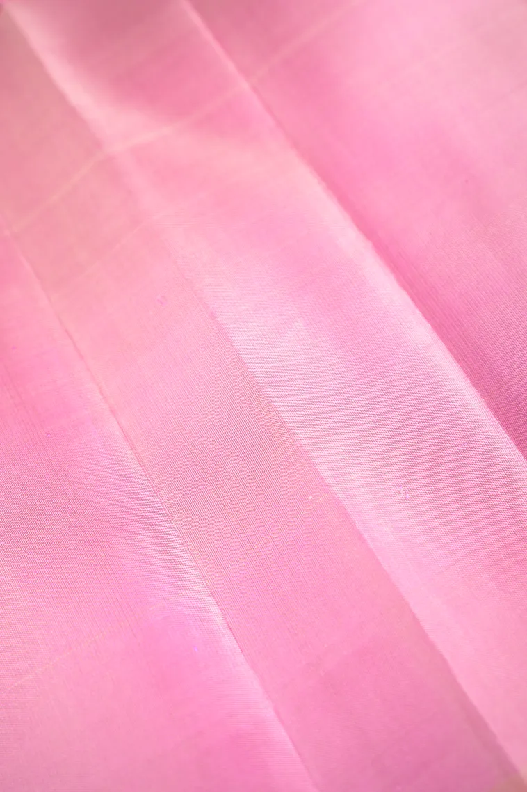 Blush Pink Kanchipuram Silk Sarees with Gold And Silver Zari Stripes view 3