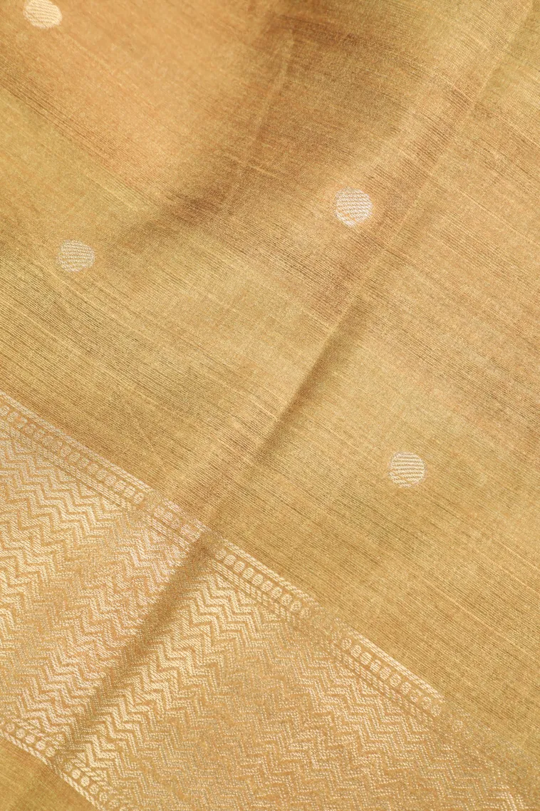 Peach Pink Tussar Saree with Bronze Zari Stripes And Puttas view 3