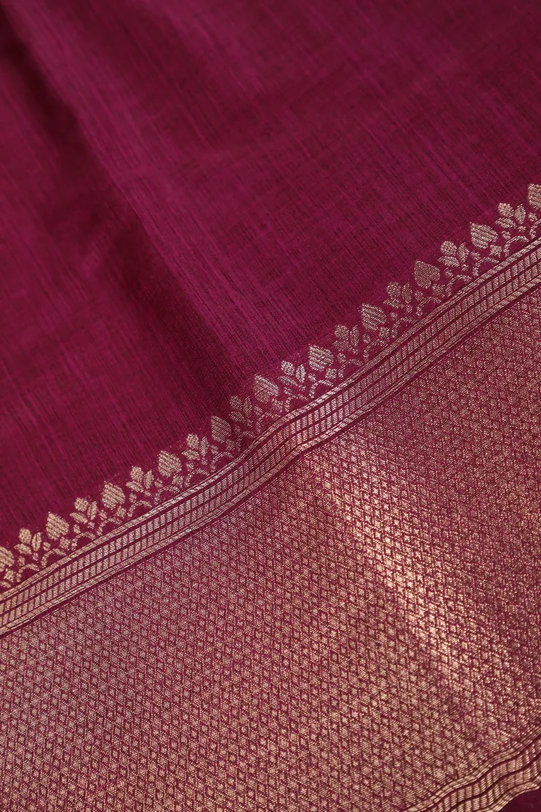 Magenta Purple Semi Tussar Silk with Bronze Zari Floral Patterns view 3