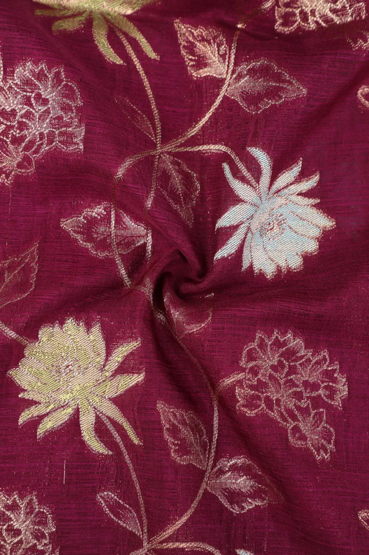 Magenta Purple Semi Tussar Silk with Bronze Zari Floral Patterns view 4