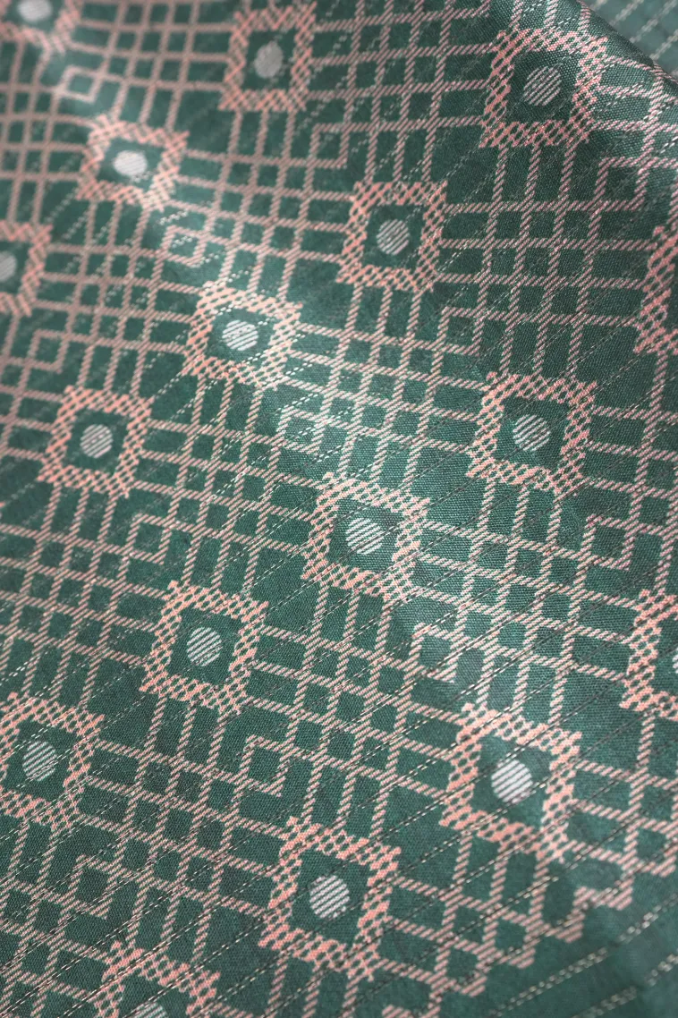 Bottle Green Tussar Saree with Antic Zari Small Checks Pattern view 3