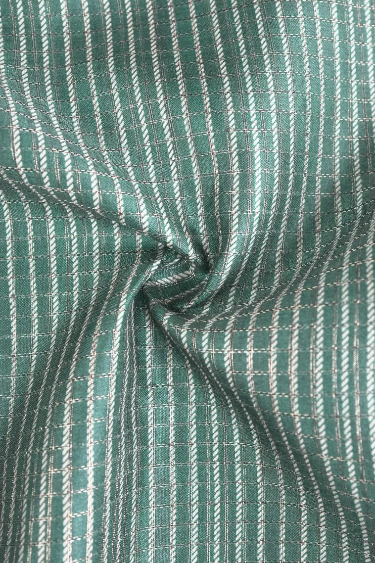 Bottle Green Tussar Saree with Antic Zari Small Checks Pattern view 4