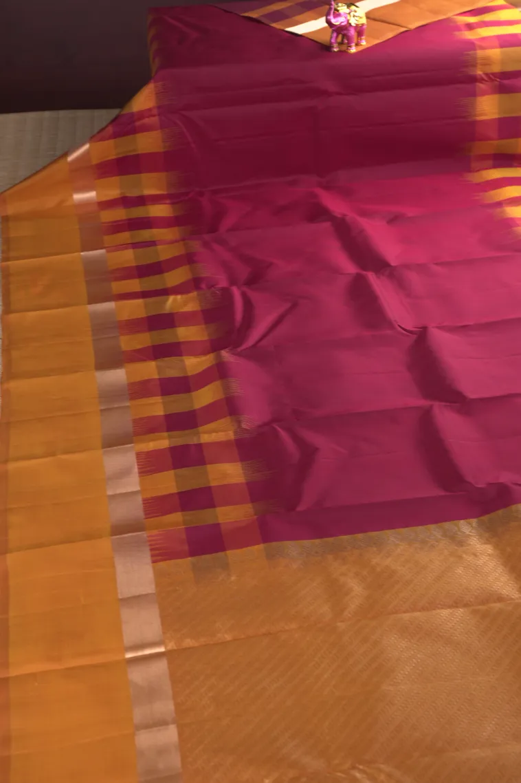 Berry Red Soft Silk Saree with Gold Zari Plain view 2