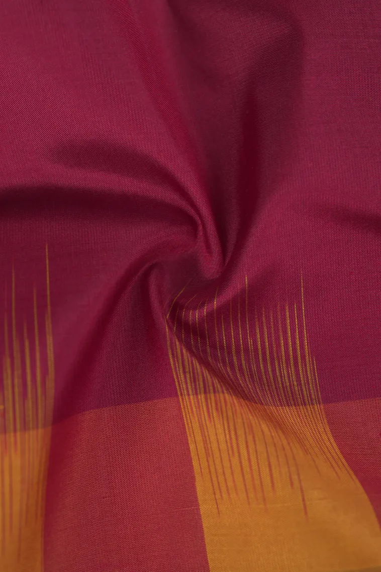 Berry Red Soft Silk Saree with Gold Zari Plain view 4